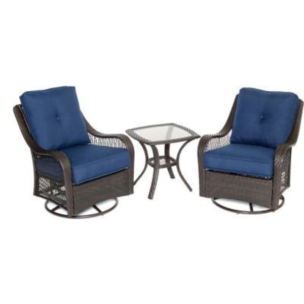 Almo Fulfillment Services Llc Hanover® Orleans 3 Piece Swivel Rocking Chat Set, Navy Blue/French Roast ORLEANS3PCSW-B-NVY